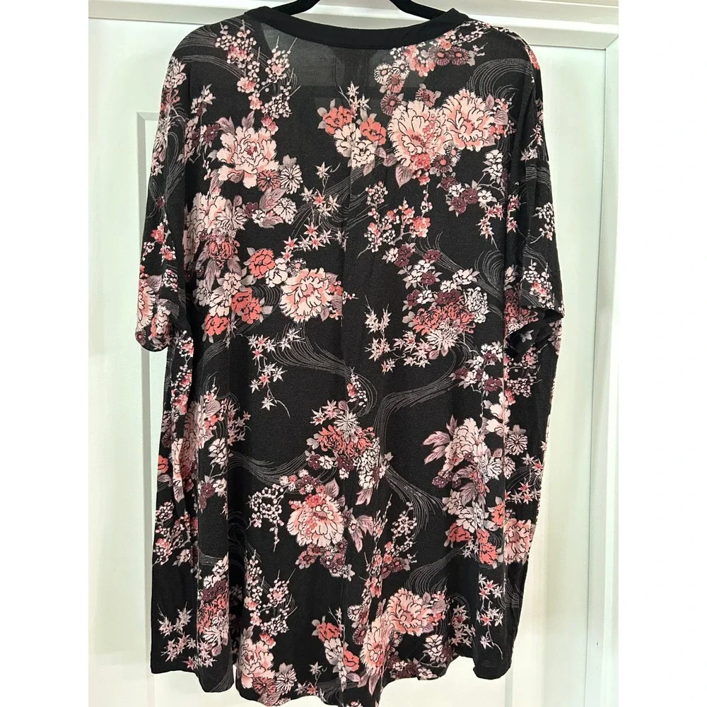 Soma Cool Nights Intimates Womens XL Black Pink Floral Short Sleeve Sleep‎ Shirt